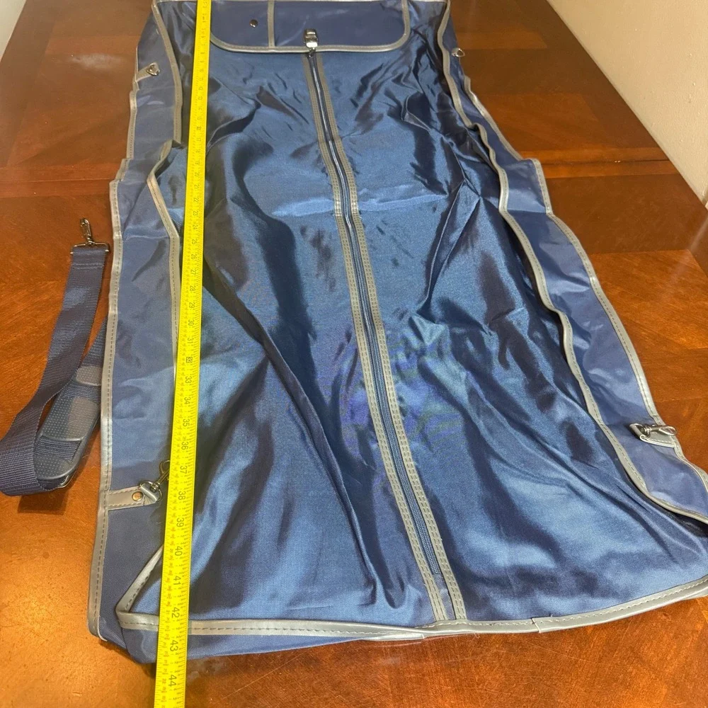 vtg Palo Navy Blue Nylon Garment Bag Travel Suit Carrier Shoulder Strap &‎ Keys